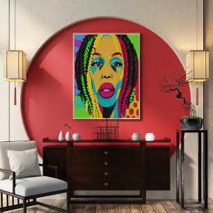 Poster Bold Pop Art Africaine Américaine Femme Avec Locs