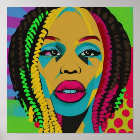 Poster Bold Pop Art Africaine Américaine Femme Avec Locs (Devant)