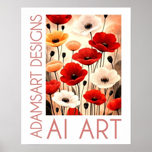 Poster Bold Poppy Bouquet – Red, White & Orange Floral (Devant)