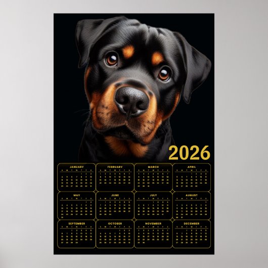 Poster Bold Rottweiler 2026 Calendar (Devant)