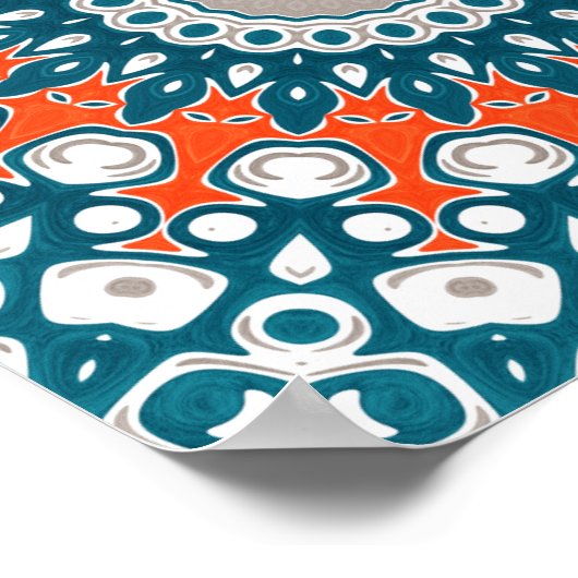 Poster Bold Teal and Coral Symmetrical Mandala (Coin)