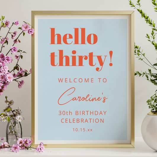 Poster Bold Typography Blue Orange 30th Birthday Welcome