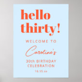 Poster Bold Typography Blue Orange 30th Birthday Welcome (Devant)