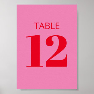 Poster Bold Typography Pink Red Modern Table Number Sign