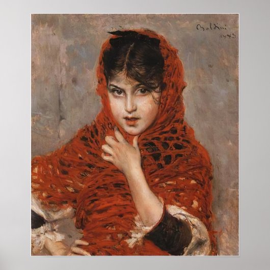Poster Boldini - Fille Au Châle Rouge (Devant)
