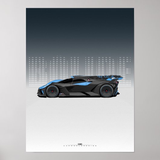 Poster Bolide Hypercar - Futuristic Black and Blue car (Devant)
