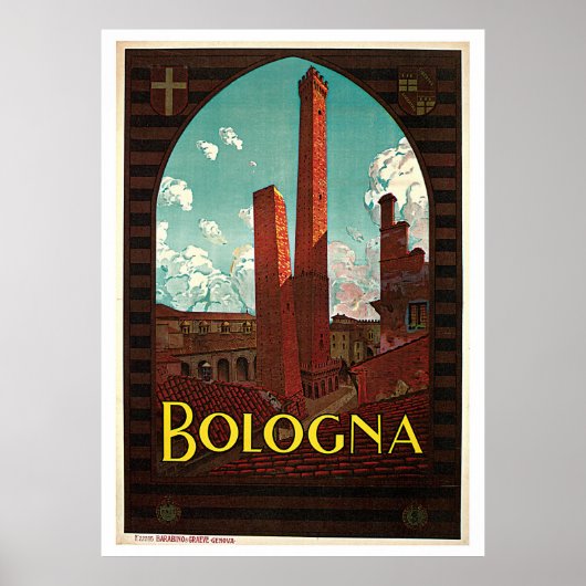 Poster Bologne Deux tours Italie Vintage voyage (Devant)