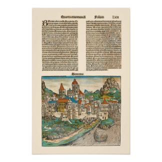 Poster Bologne Italie Nuremberg Chronique Livre médiéval