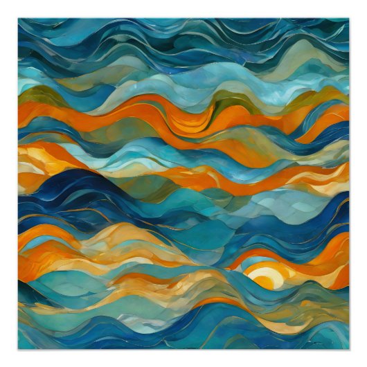 Poster "Bolonia" Bleu Vert Orange Vagues (Devant)