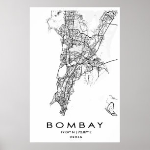 Poster Bombay/Mumbai-kaart Maharashtra India