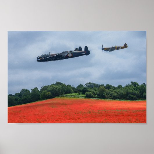 Poster Bombe Lancaster Et Ouragan Hawker Survolent (Devant)