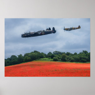 Poster Bombe Lancaster Et Ouragan Hawker Survolent