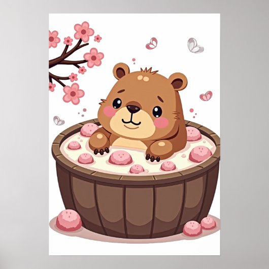 Poster Bombes de bain Relaxation Capybara Jacuzzi Fleurs (Devant)