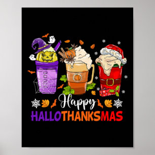 Poster Bon café latte Hallothanksmas Halloween Merci