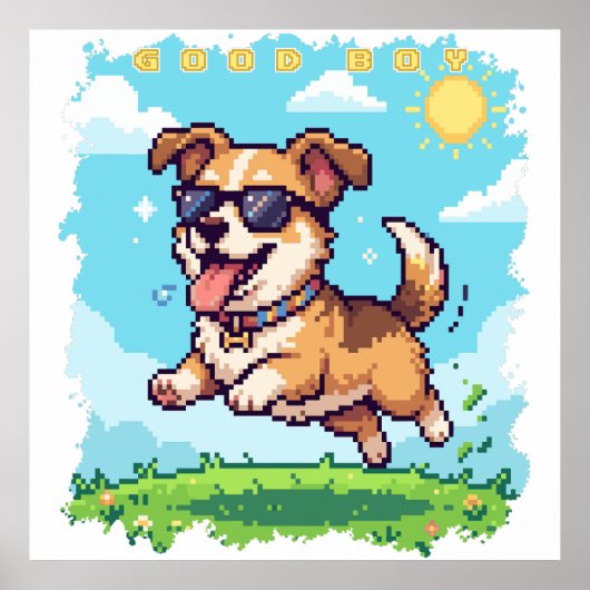 Poster Bon Chien Pixel Puppy Design de Jeu Rétro (Devant)