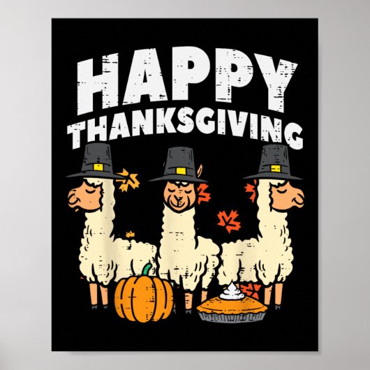 Poster Bon thanksgiving 3 Llama Automne Automne Alpaca Ho (Devant)