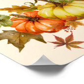 Poster Bon thanksgiving aquarelle Citrouilles et Feuilles (Coin)