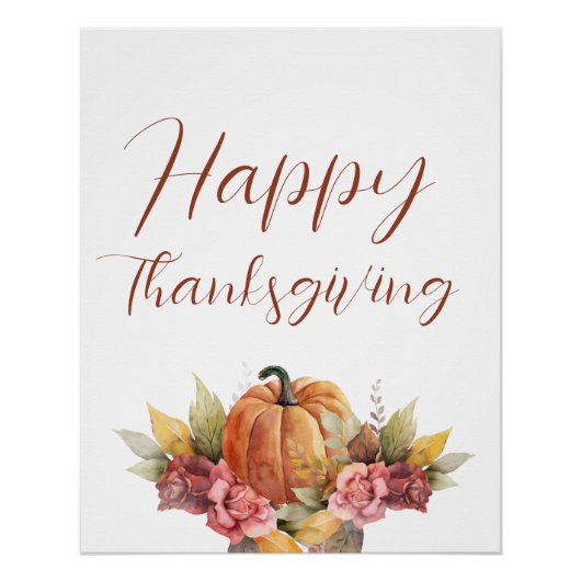 Poster Bon thanksgiving Automne Citrouille d'automne Flor (Devant)