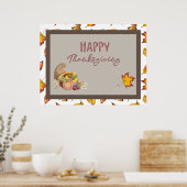 Poster Bon thanksgiving Cornucopia Panier Feuilles d'auto (Cuisine)
