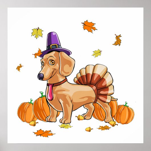 Poster Bon thanksgiving Dachshund Turquie Costume T Fun (Devant)