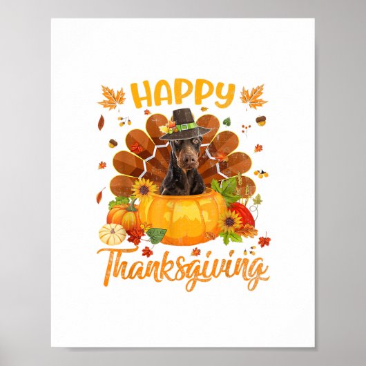 Poster Bon thanksgiving Doberman Chien Turquie Citrouille (Devant)