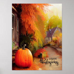 Poster Bon thanksgiving vie calme à la campagne