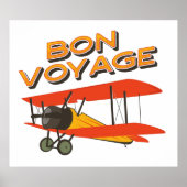 Poster Bon Voyage Biplane Avion Vintage (Devant)