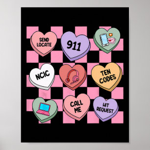 Poster Bonbons coeurs Saint-Valentin dispatcher 911 ,
