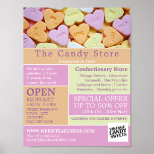 Poster Bonbons de coeur, fournitures de confiserie Public