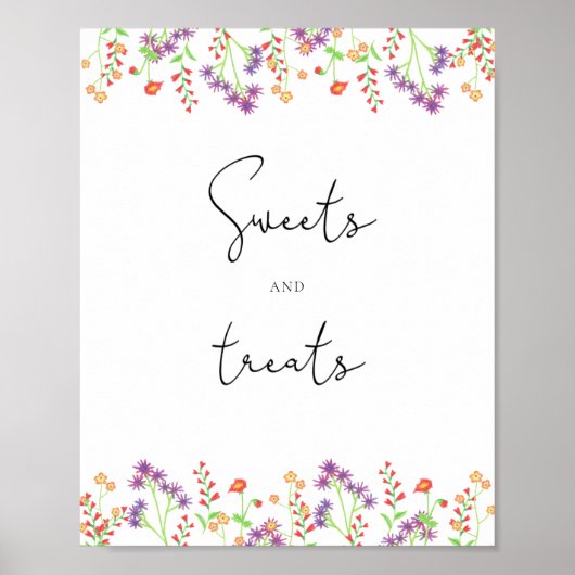 Poster Bonbons et friandises fleurs sauvages baby shower (Devant)