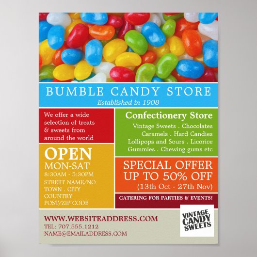 Poster Bonbons Jelly Bean, Fournitures de confiserie Adve (Devant)