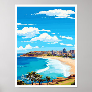 Poster Bondi Beach Australie Voyage Illustration Vintage