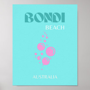 Poster Bondi Beach, Travel Art, Blue Aqua