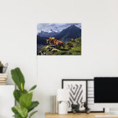 Poster Bonheur - Bovins Et Moutons Dans Un Paysage Alpin (Bureau à domicile)