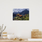 Poster Bonheur - Bovins Et Moutons Dans Un Paysage Alpin (Cuisine)