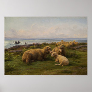 Poster Bonheur - Moutons au bord de la mer 1865