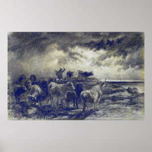 Poster Bonheur - Un vacher conduisant du bétail