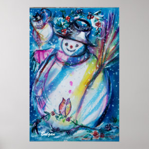 POSTER BONHOMME DE NEIGE AVEC HIBOU