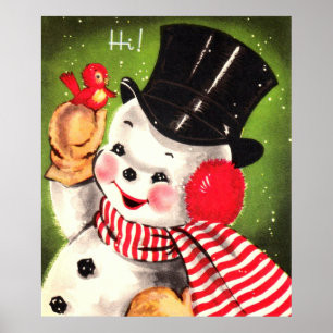 Poster Bonhomme de neige avec l'oiseau