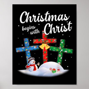 Poster Bonhomme de neige chrétien Cro Noël commence avec