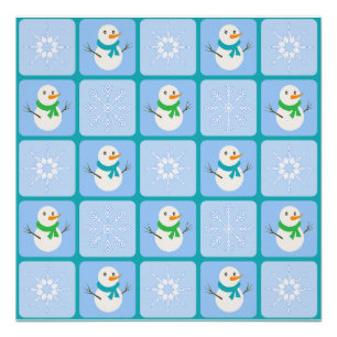 Poster Bonhomme de neige et flocons de neige à motif à ca