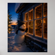 Bonhomme de neige qui regarde par la fenêtre