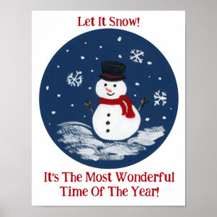 Poster Bonhomme de neige Rouge Moment Merveilleux Année P