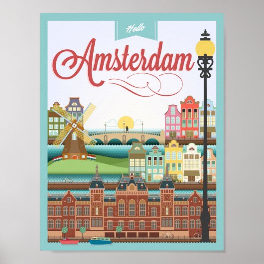 Poster Bonjour Amsterdam Holland Travel (Devant)
