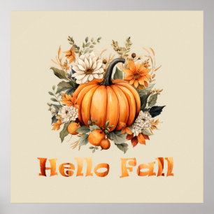 Poster Bonjour automne aquarelle fleurs sauvages feuilles