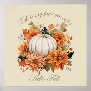 Poster Bonjour automne aquarelle fleurs sauvages feuilles
