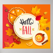 Poster Bonjour automne Feuilles d'automne et Citrouille t (Devant)