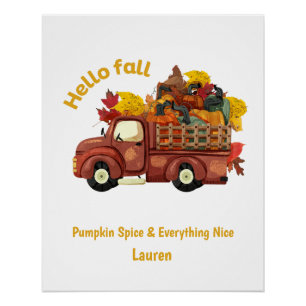 Poster Bonjour automne personnalisé Camion rouge Récolte