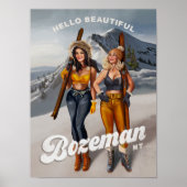 Poster "Bonjour Beau Bozeman" Retro Pinup Ski Art (Devant)