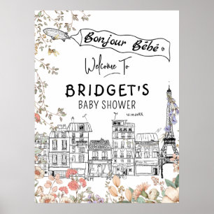 Poster Bonjour Bebe Baby shower neutre pour les femmes Bi